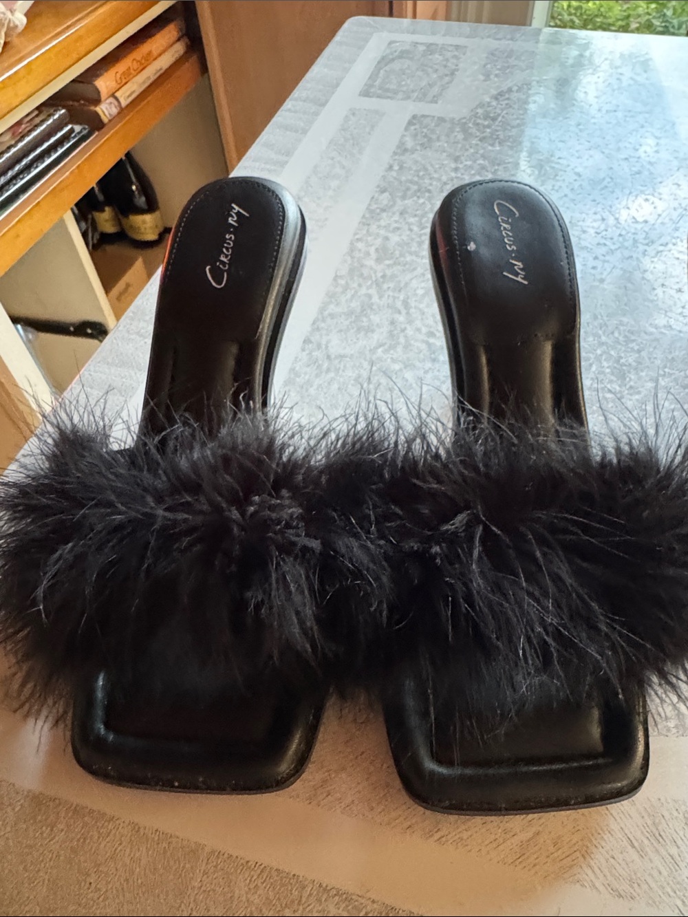Circus by Sam Edelman Black Feathered Slide Mules